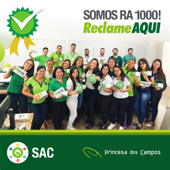 SAC Princesa dos Campos conquista a certificaÃ§Ã£o RA 1000 do site ReclameAQUI